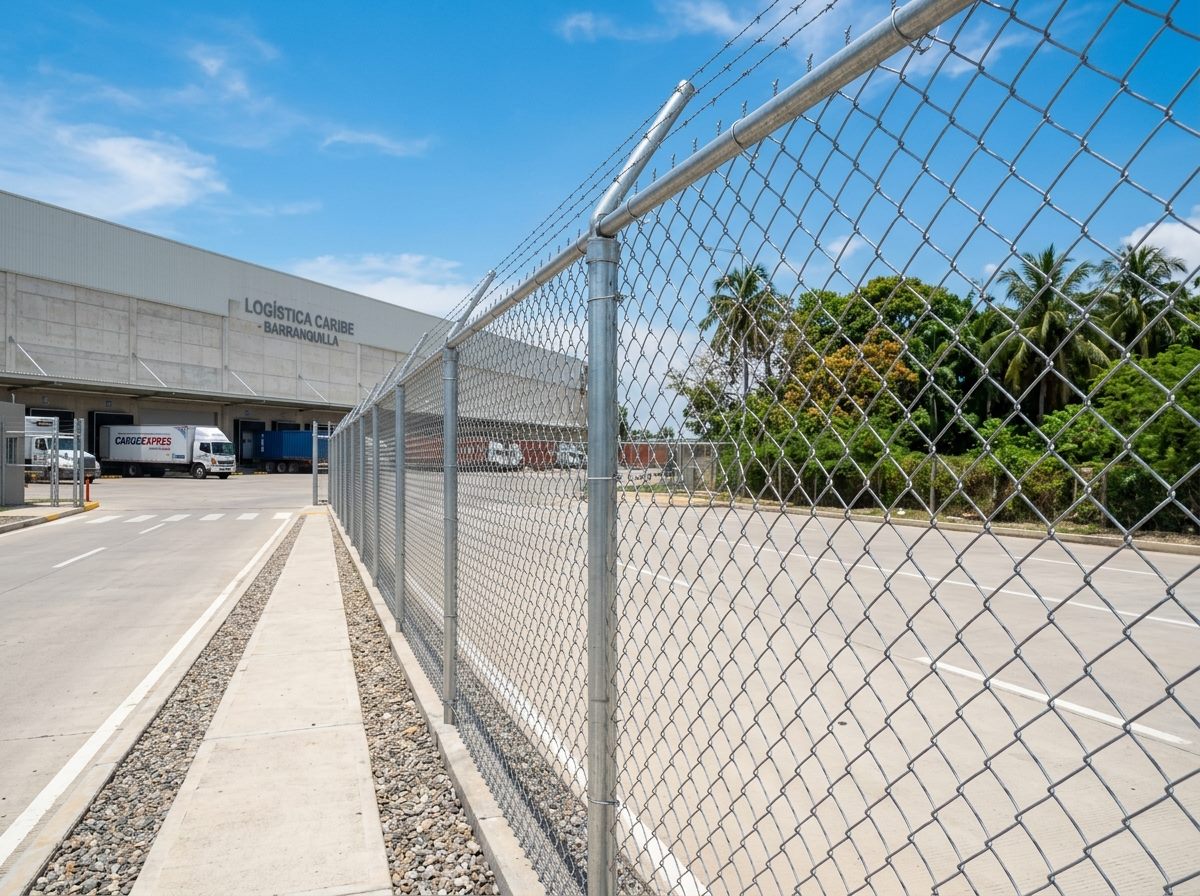 Cerramiento perimetral de seguridad con malla ciclón en zona logística de Barranquilla